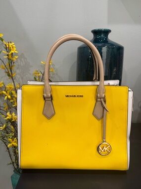 Michael Kors Yellow Saffiano leather colorblock Satchel